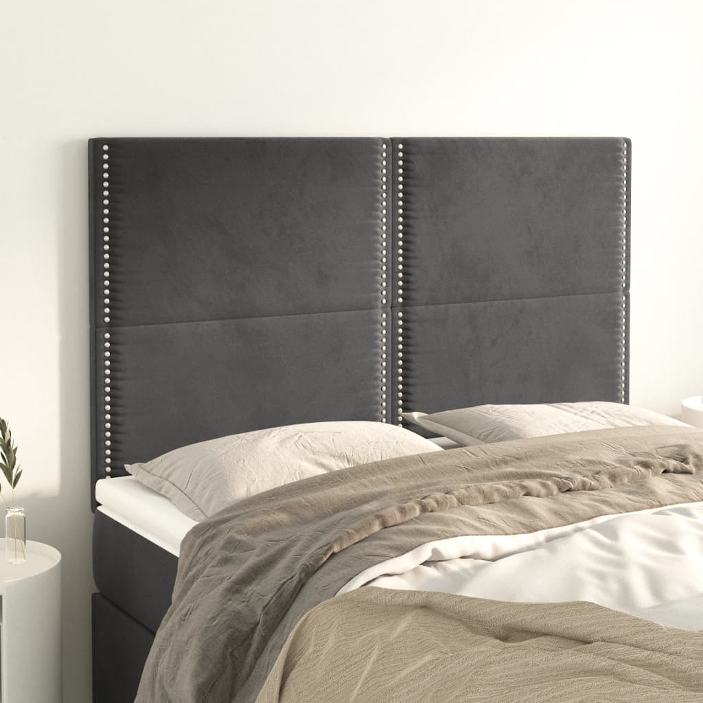 sengegavl mørkegrå 144x5x118/128 cm fløjl