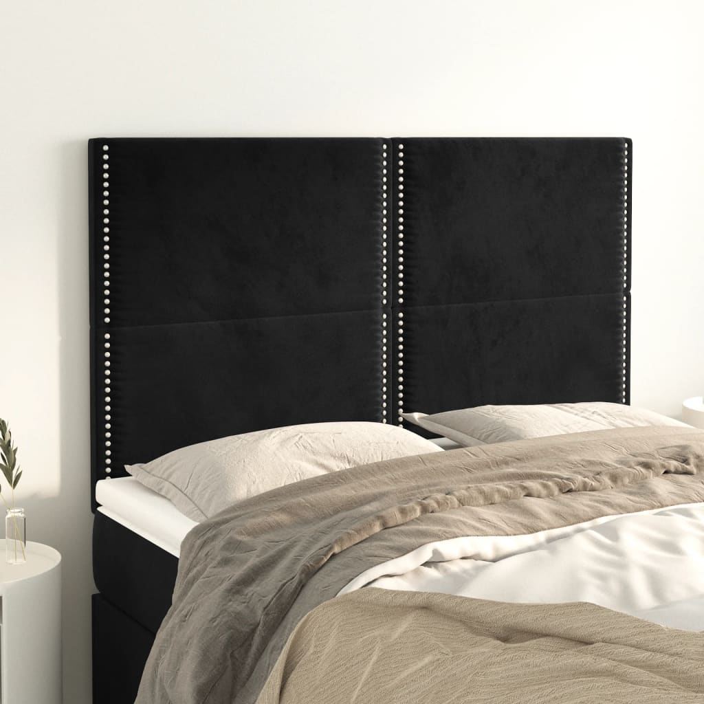 sengegavl sort 144x5x118/128 cm fløjl