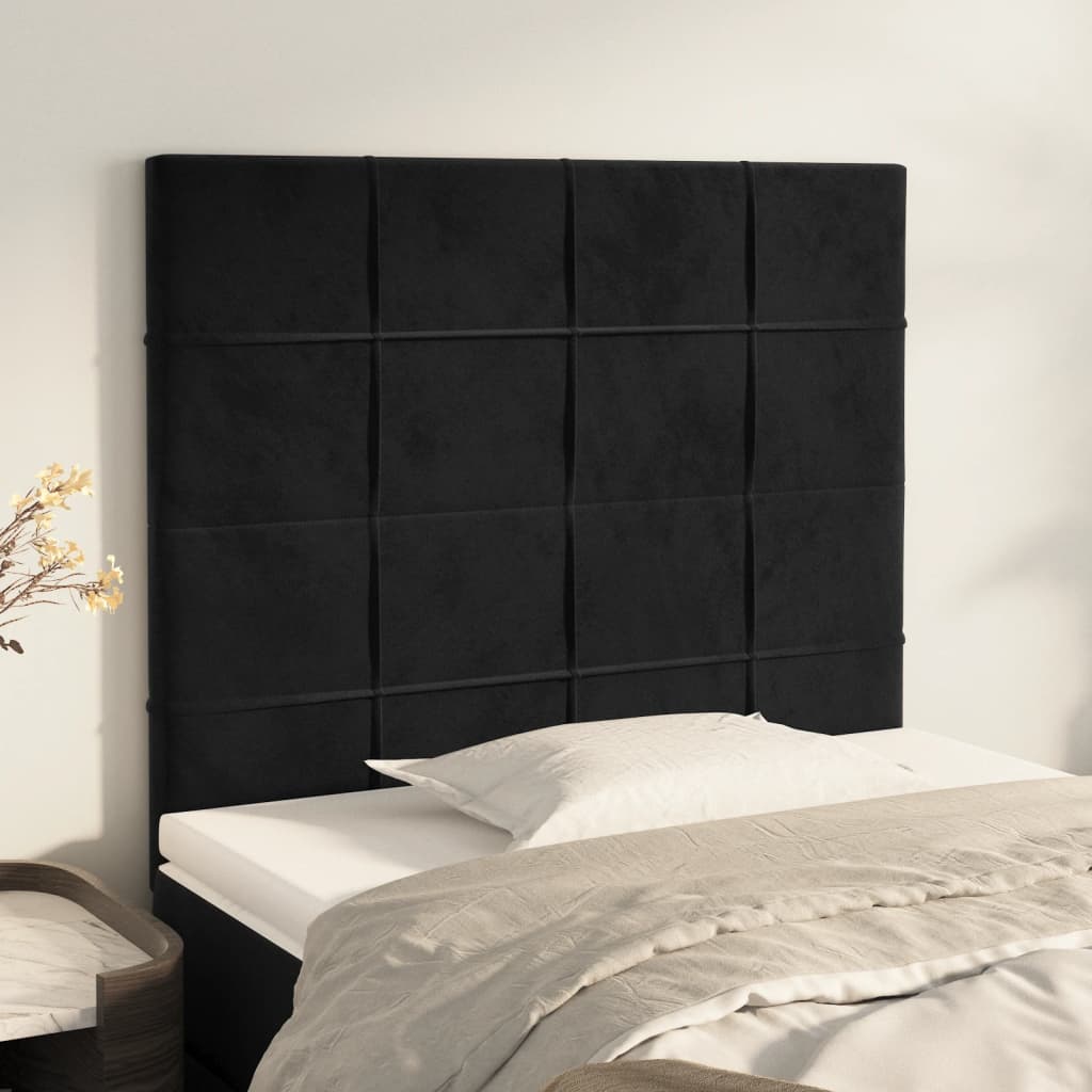 sengegavl sort 90x5x118/128 cm fløjl