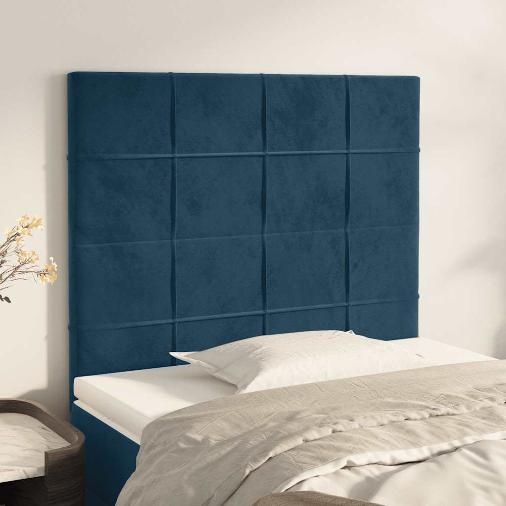 sengegavl mørkeblå 100x5x118/128 cm fløjl