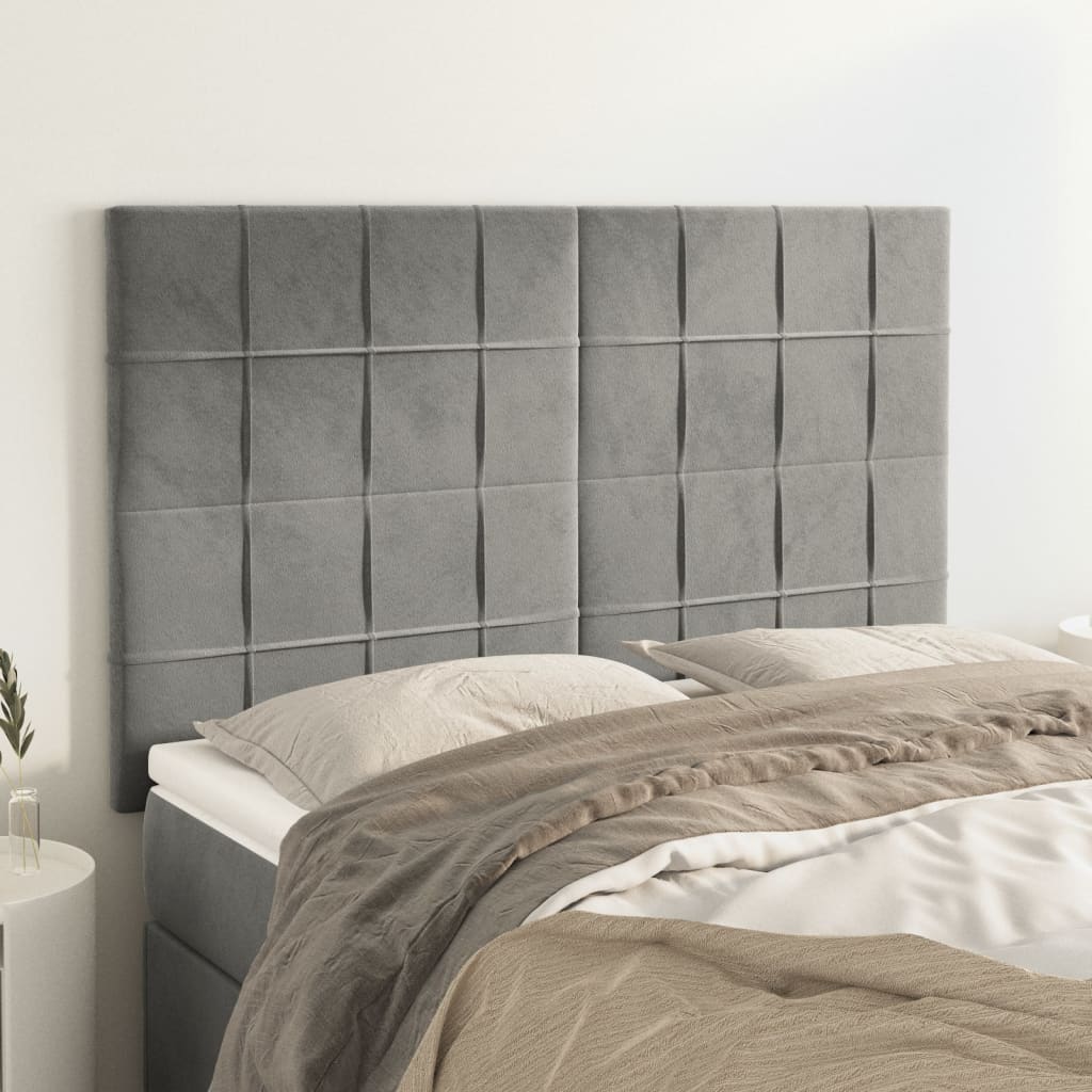 sengegavl lysegrå 144x5x118/128 cm fløjl