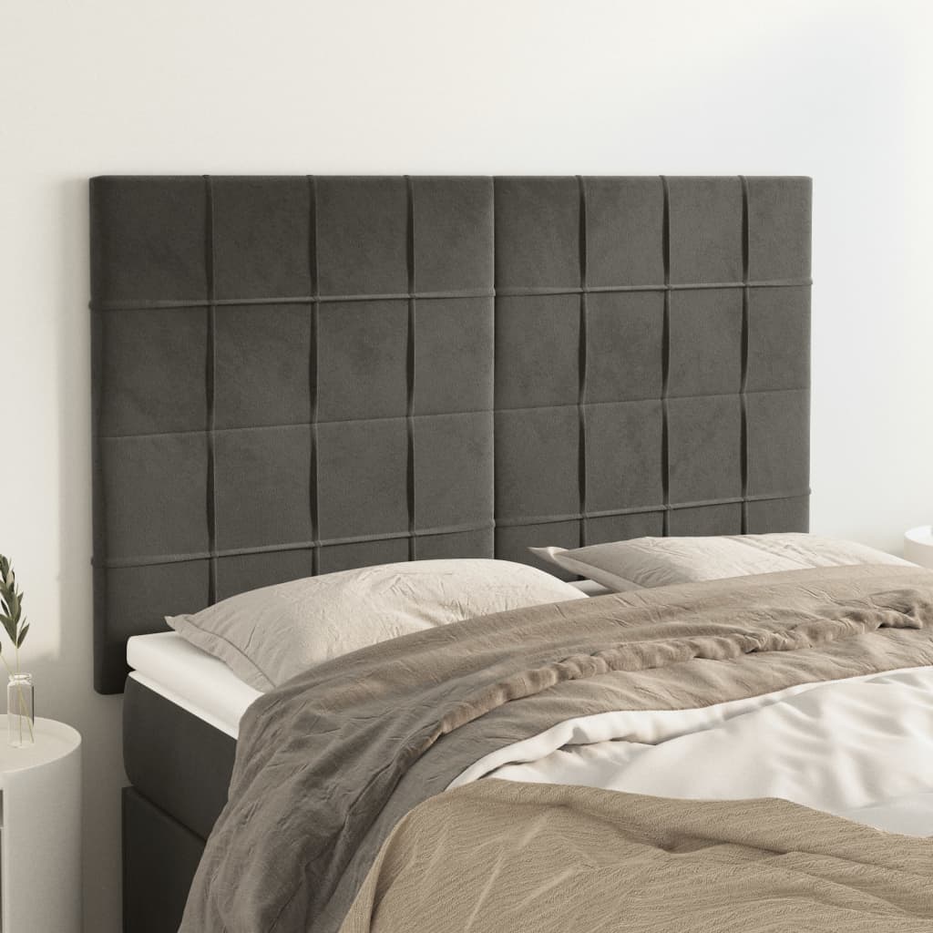 sengegavl mørkegrå 144x5x118/128 cm fløjl