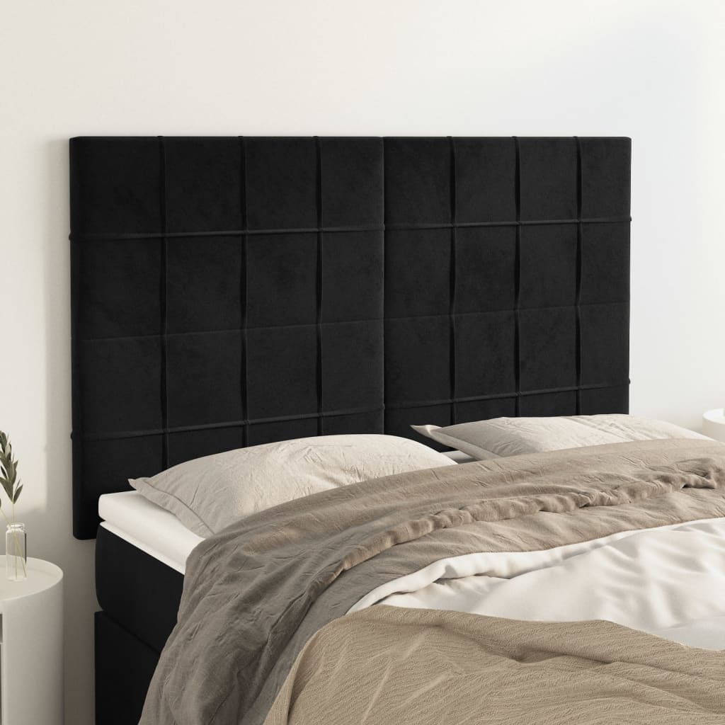 sengegavl sort 144x5x118/128 cm fløjl