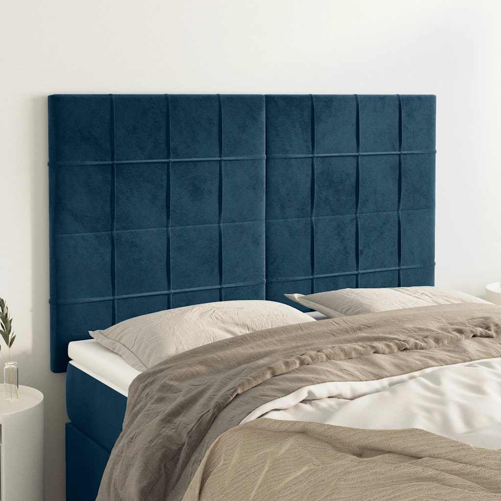 sengegavl mørkeblå 144x5x118/128 cm fløjl