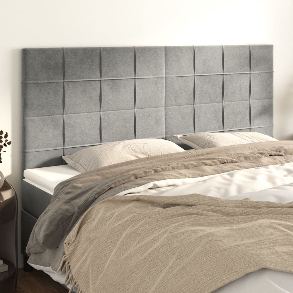 sengegavl lysegrå 160x5x118/128 cm fløjl