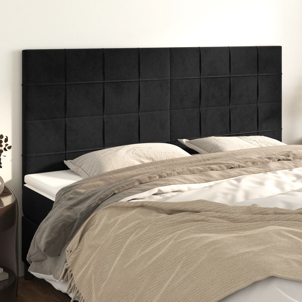 sengegavl sort 160x5x118/128 cm fløjl