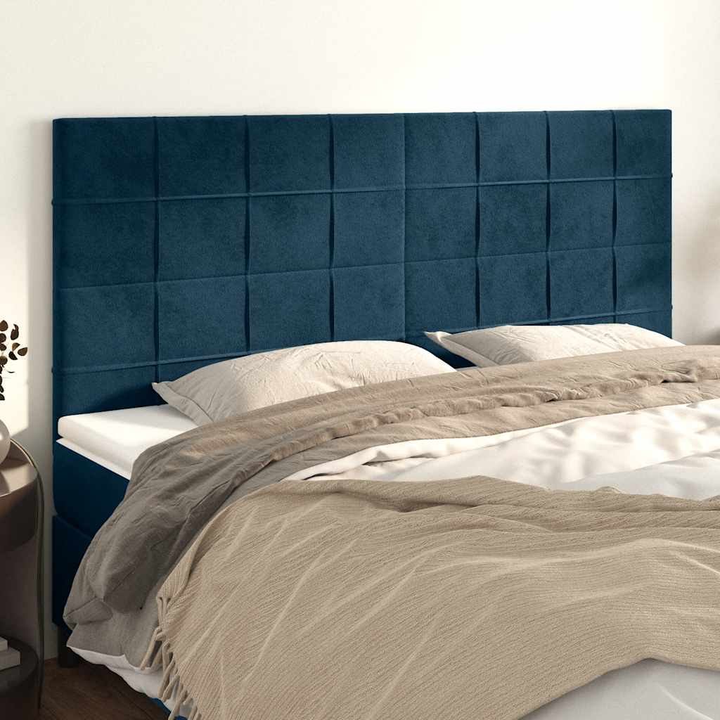sengegavl mørkeblå 180x5x118/128 cm fløjl