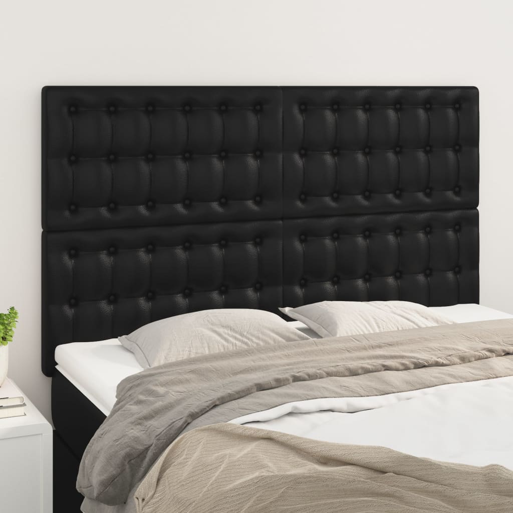 sengegavl sort 144x5x118/128 cm kunstlæder