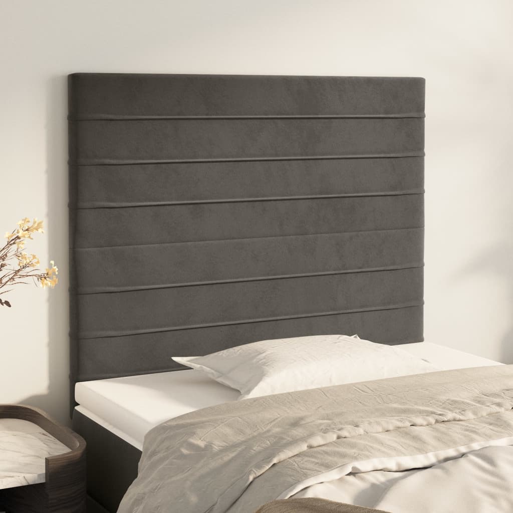 sengegavl mørkegrå 100x5x118/128 cm fløjl