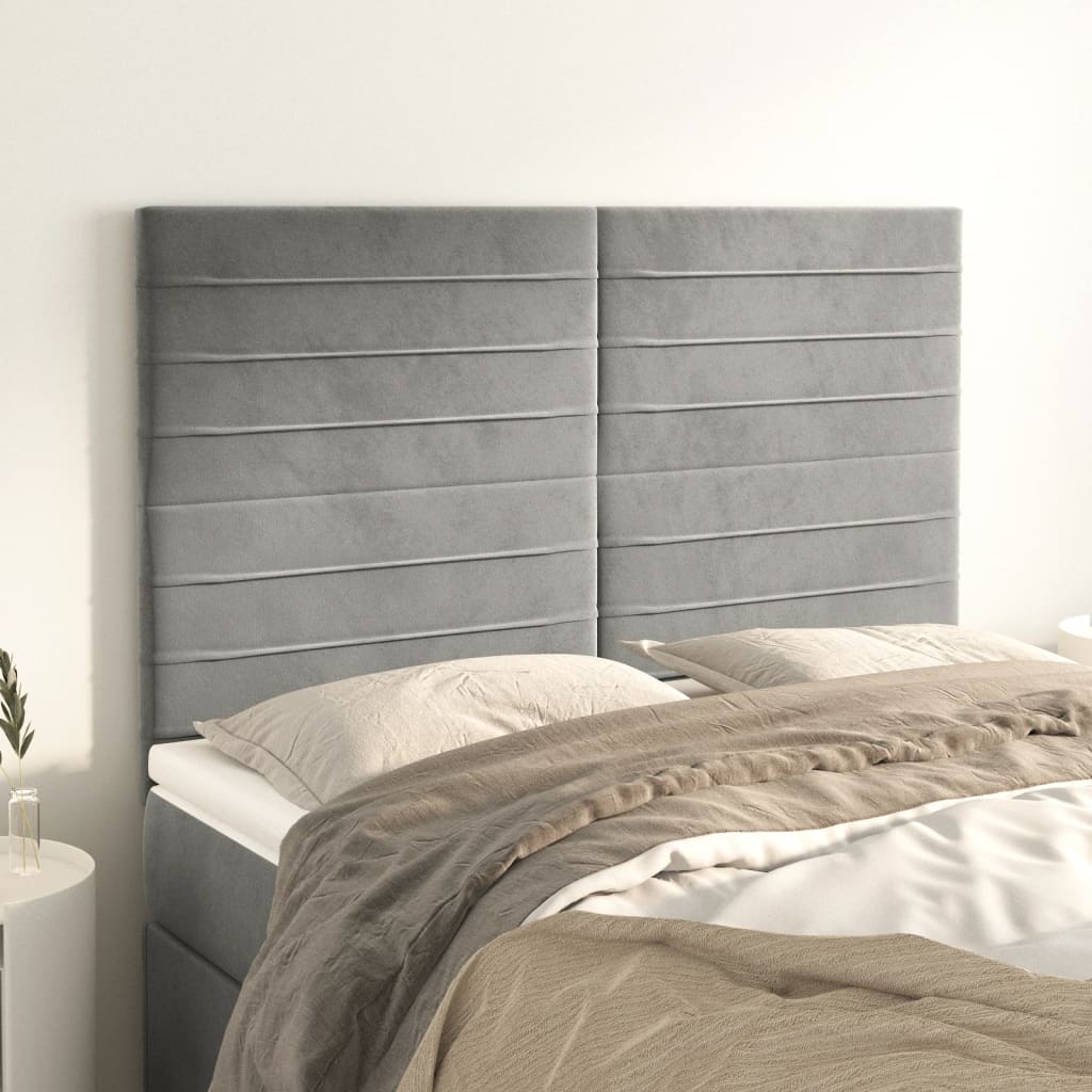 sengegavl lysegrå 144x5x118/128 cm fløjl