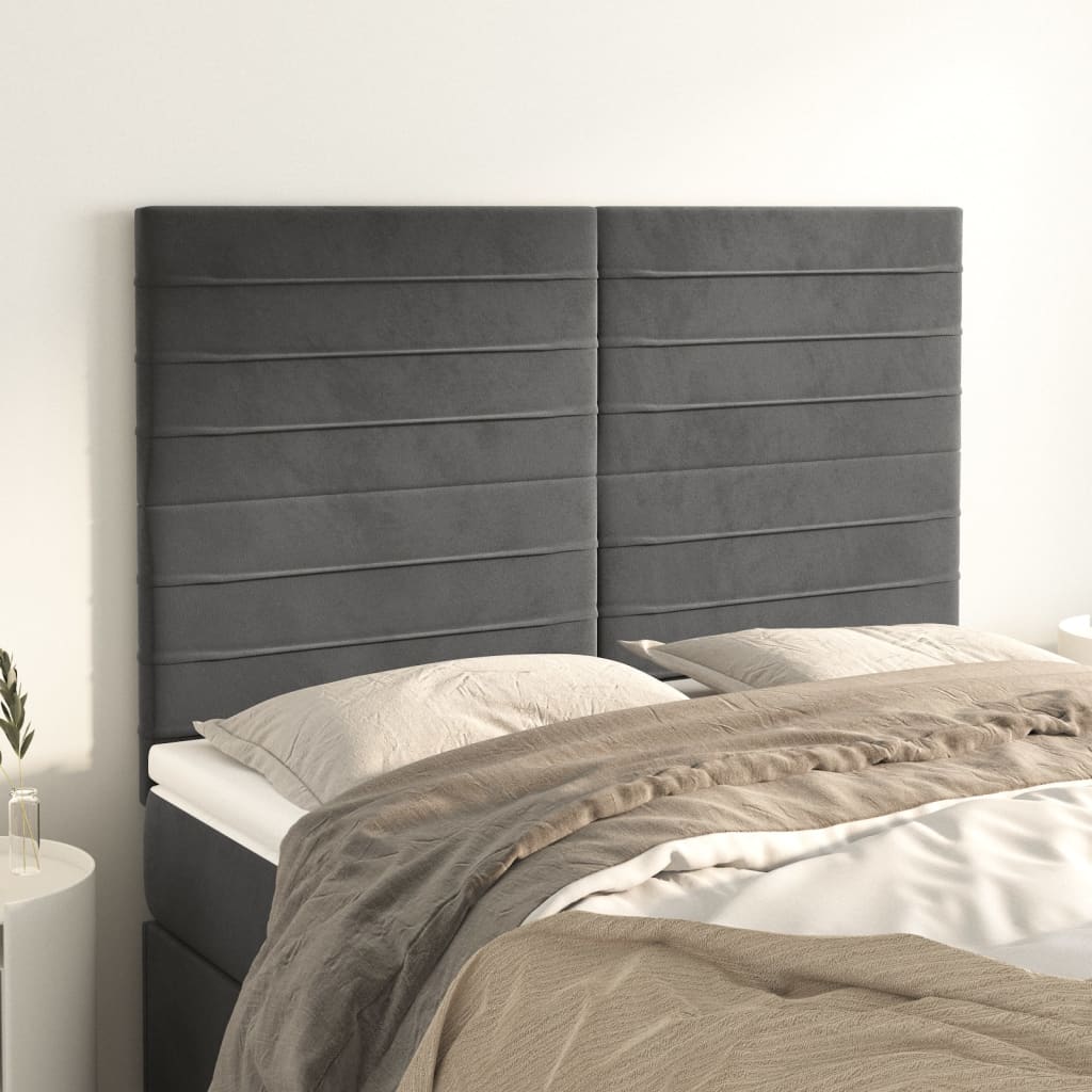sengegavl mørkegrå 144x5x118/128 cm fløjl