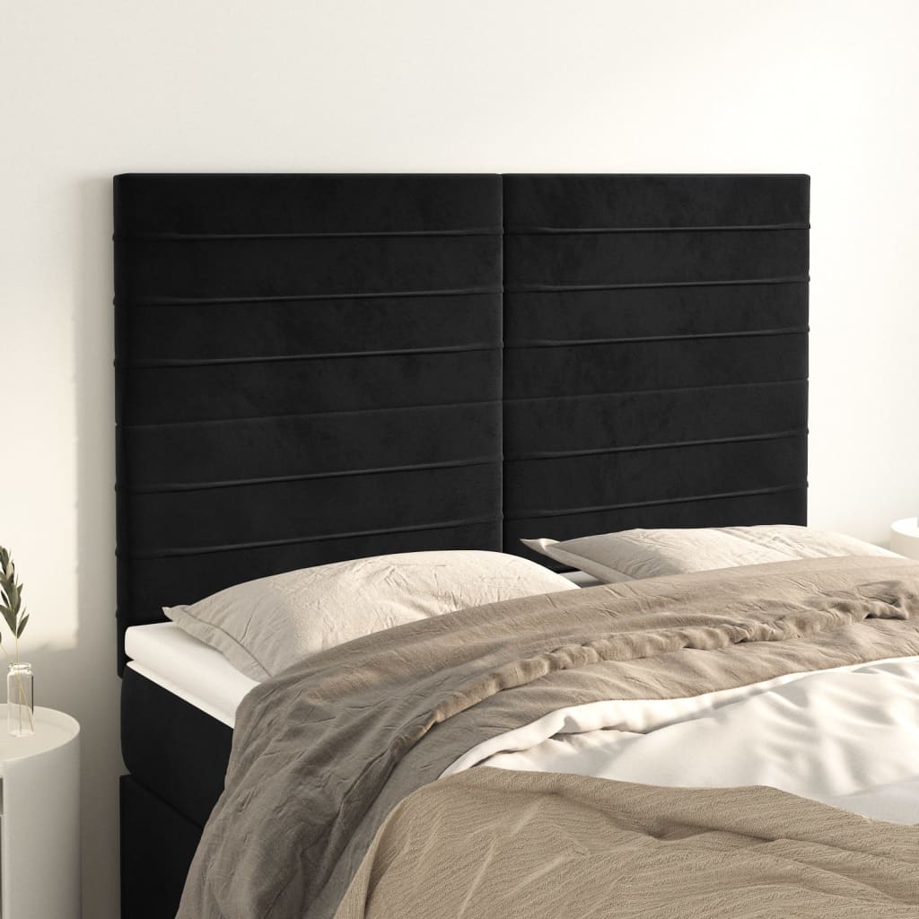 sengegavl sort 144x5x118/128 cm fløjl