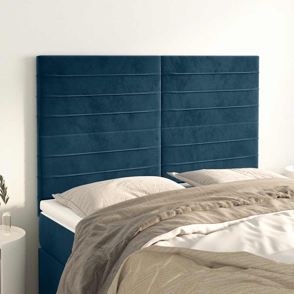 sengegavl mørkeblå 144x5x118/128 cm fløjl