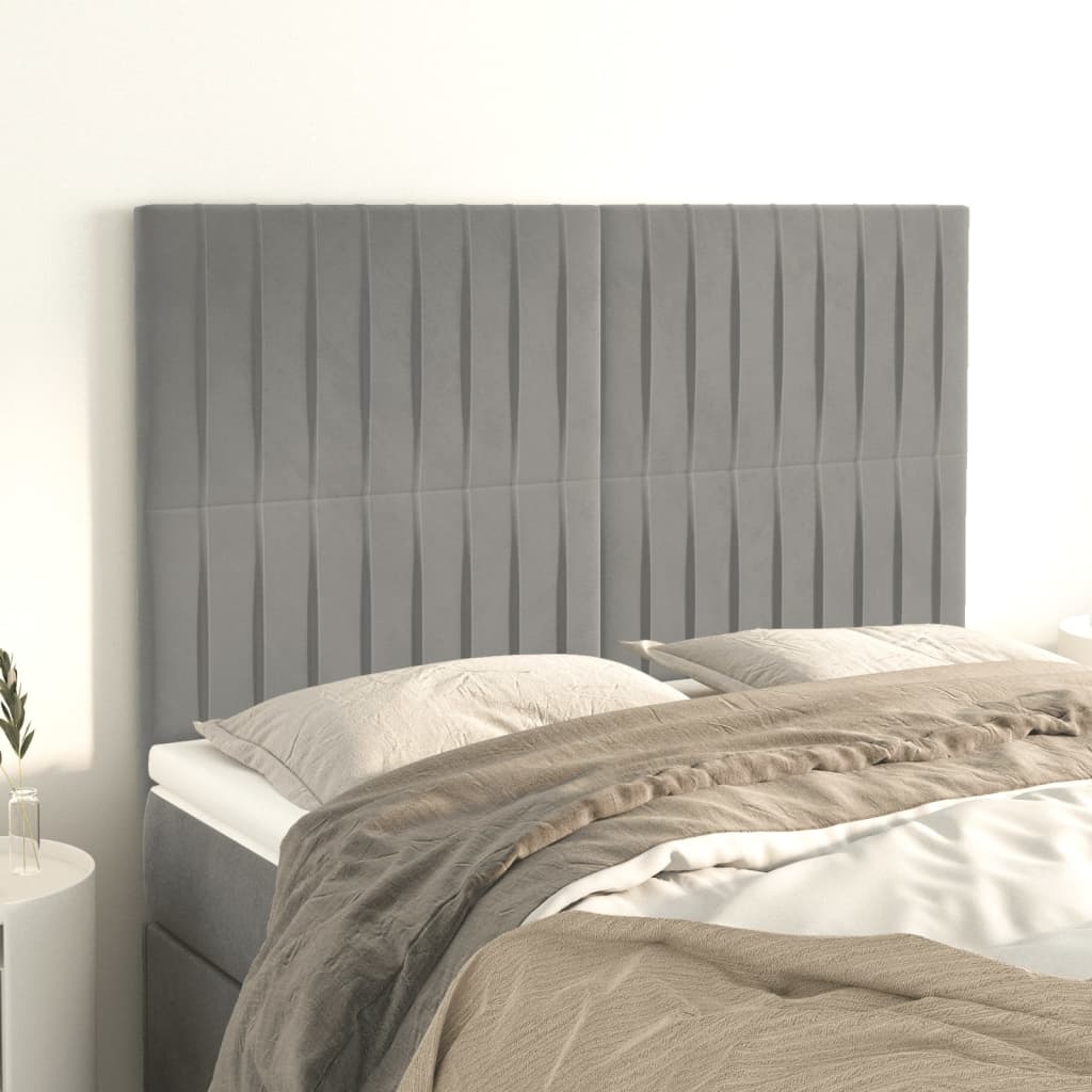 sengegavl lysegrå 144x5x118/128 cm fløjl