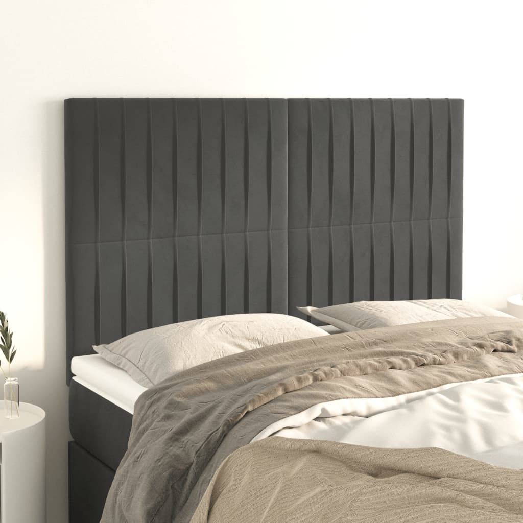 sengegavl mørkegrå 144x5x118/128 cm fløjl
