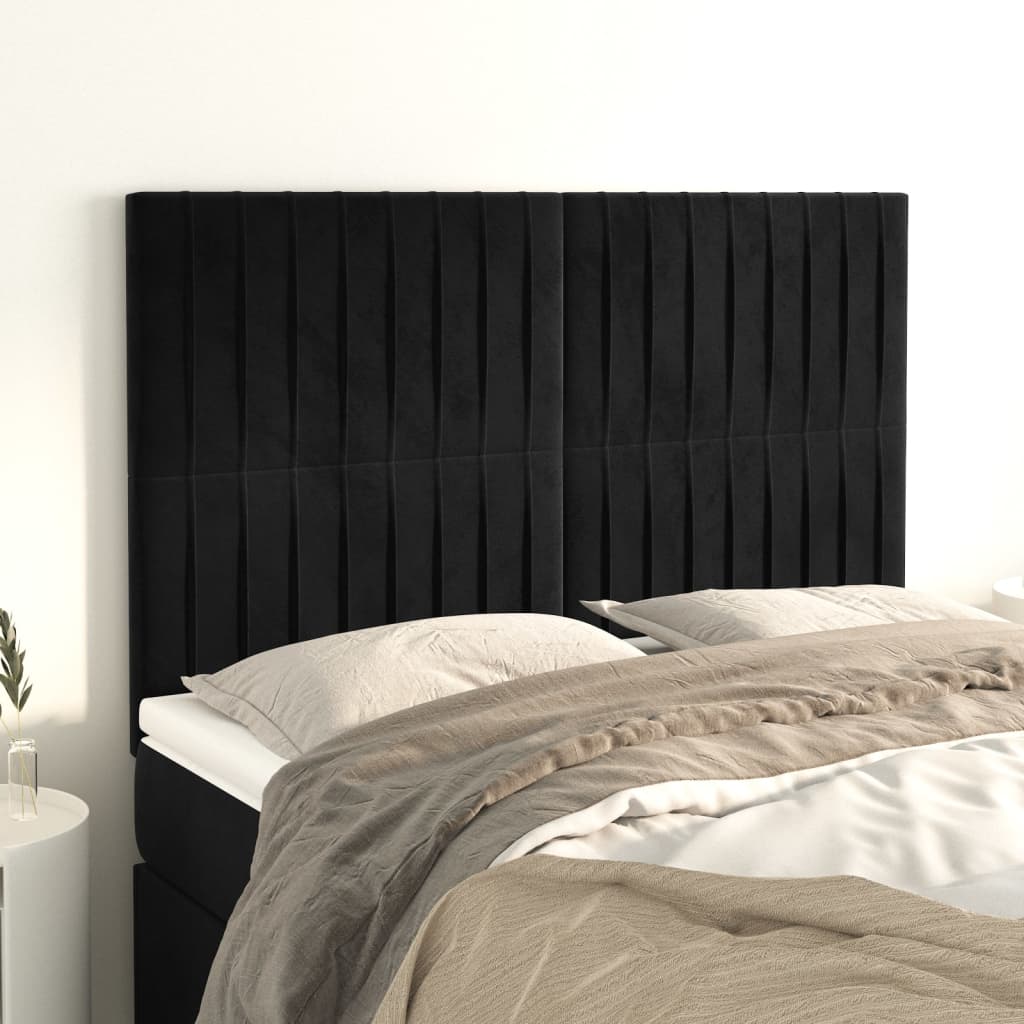 sengegavl sort 144x5x118/128 cm fløjl