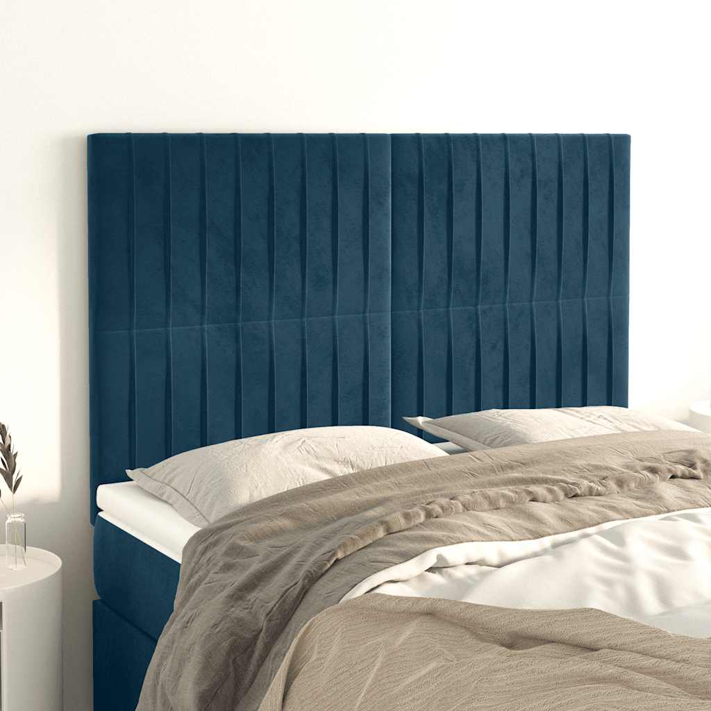 sengegavl mørkeblå 144x5x118/128 cm fløjl
