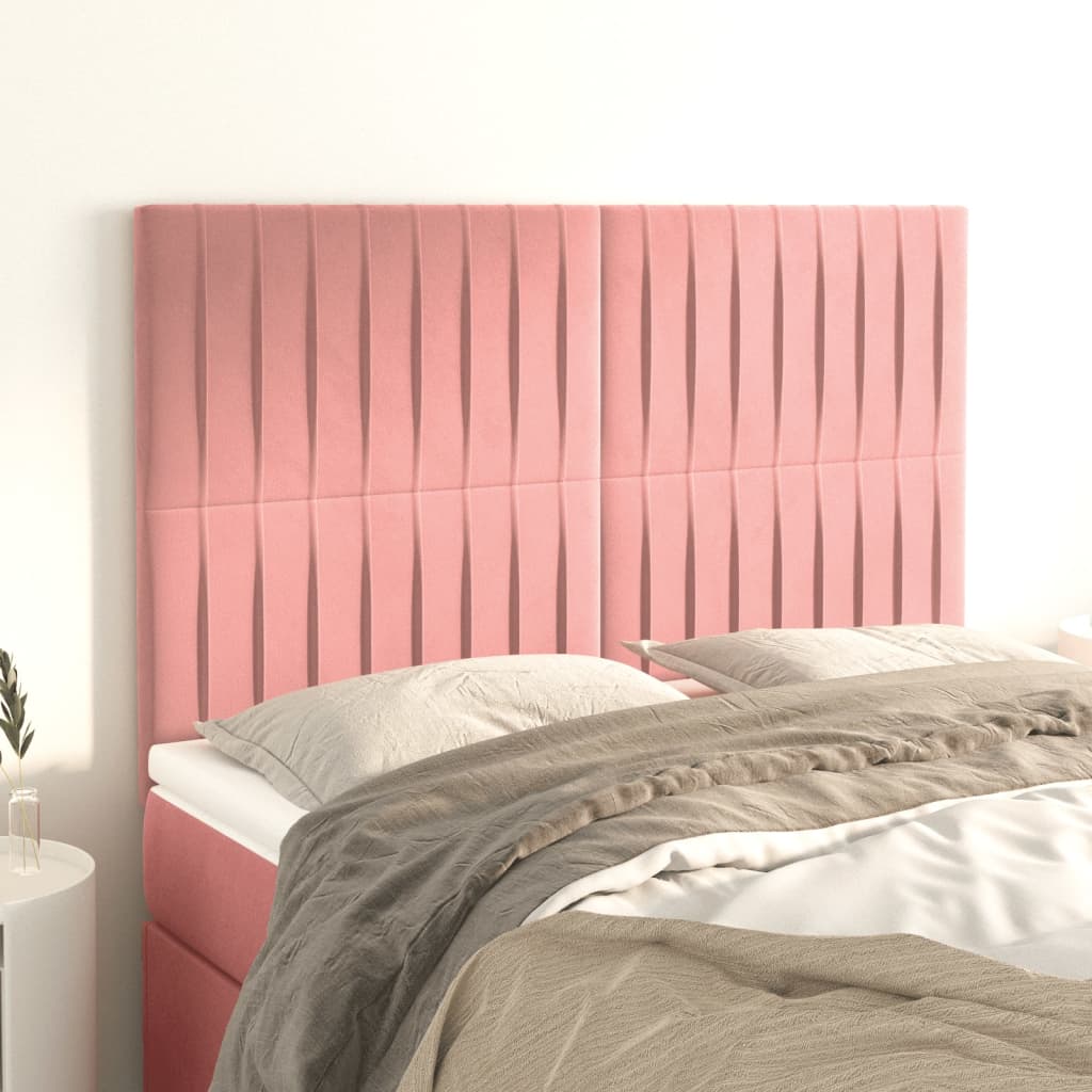 sengegavl lyserød 144x5x118/128 cm fløjl