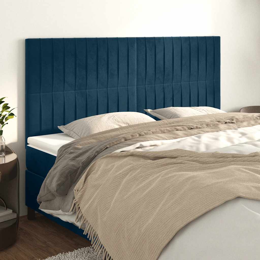 sengegavl mørkeblå 160x5x118/128 cm fløjl