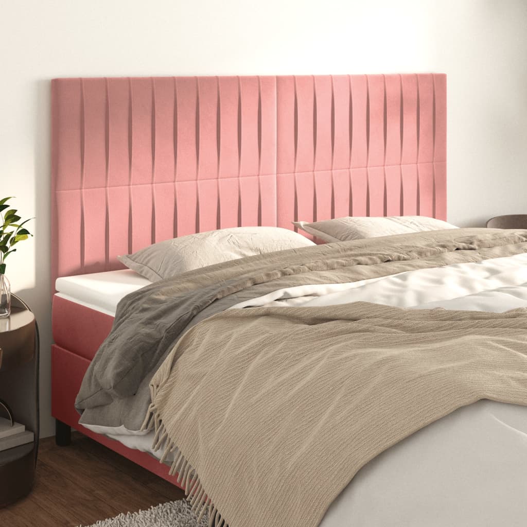 sengegavl lyserød 160x5x118/128 cm fløjl