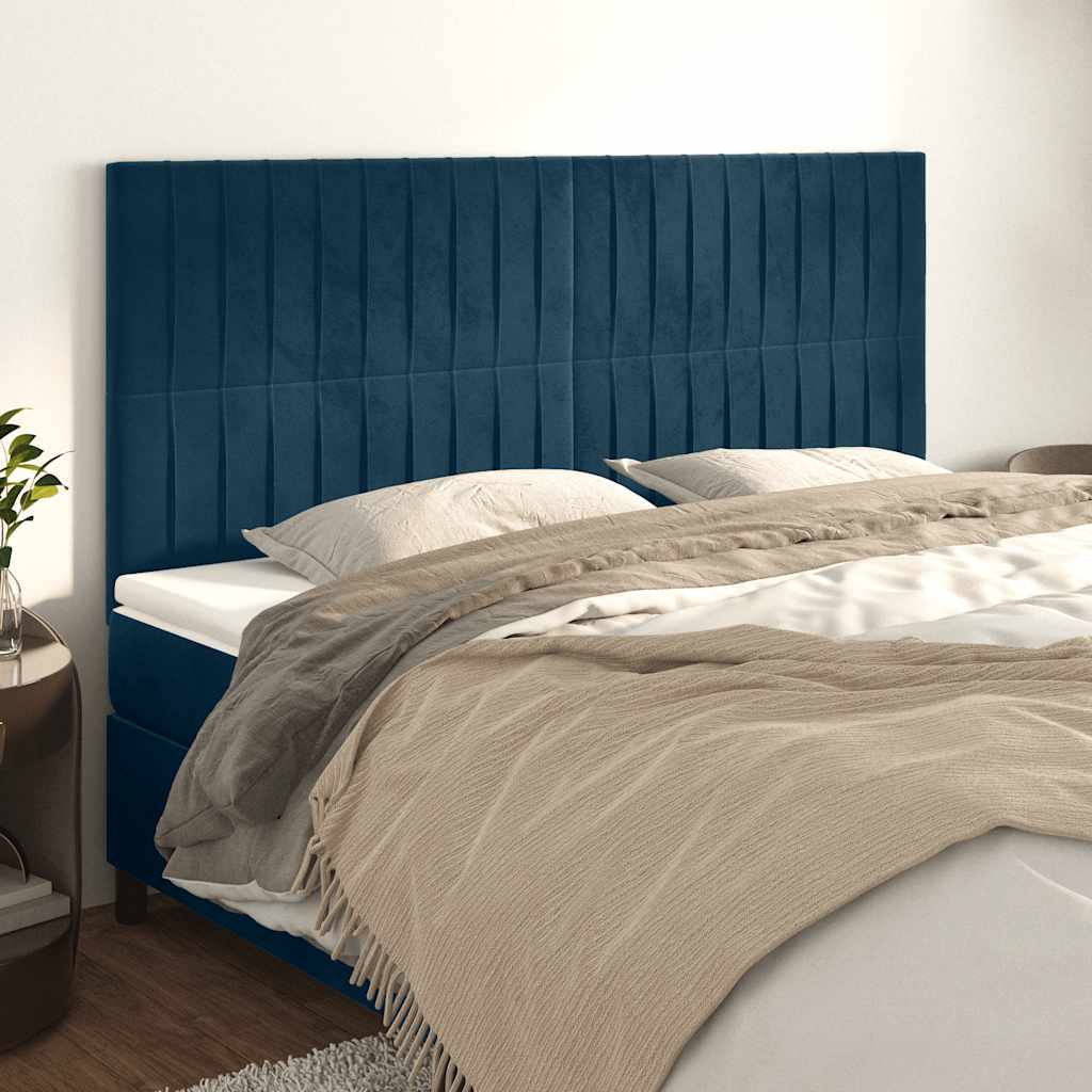 sengegavl mørkeblå 200x5x118/128 cm fløjl