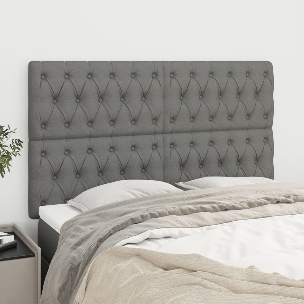 sengegavl mørkegrå 160x7x118/128 cm stof