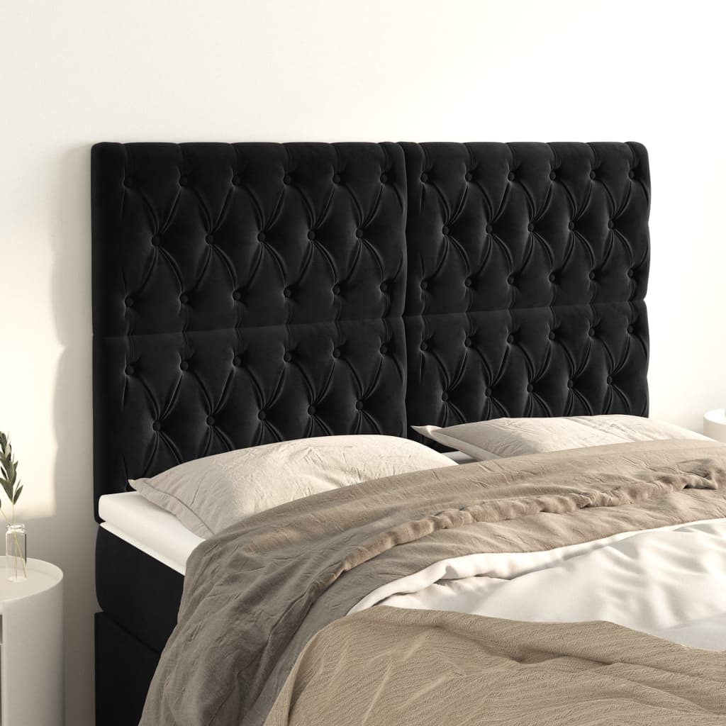 sengegavl sort 144x7x118/128 cm fløjl