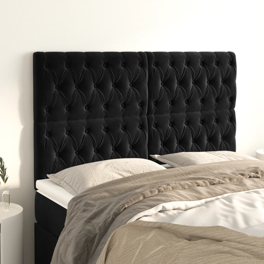 sengegavl sort 160x7x118/128 cm fløjl