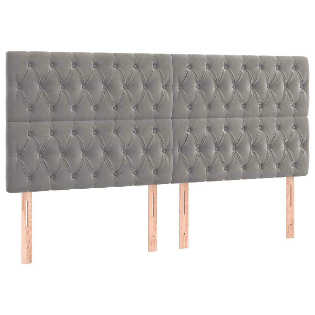 sengegavl lysegrå 200x7x118/128 cm fløjl
