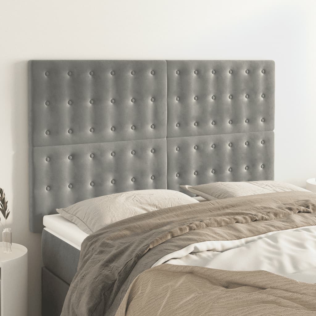 sengegavl lysegrå 144x5x118/128 cm fløjl