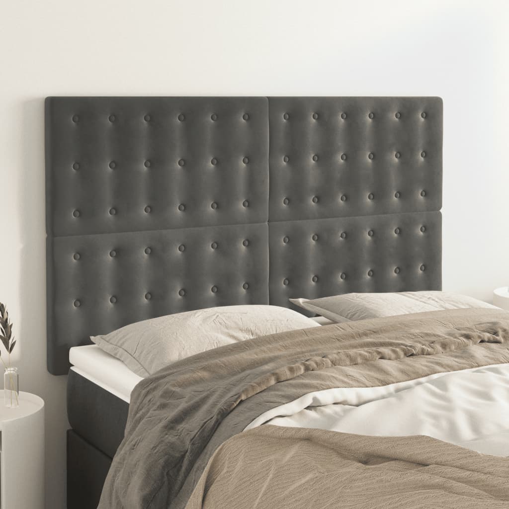 sengegavl mørkegrå 144x5x118/128 cm fløjl