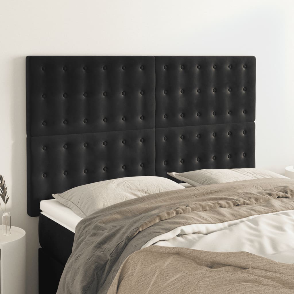 sengegavl sort 144x5x118/128 cm fløjl
