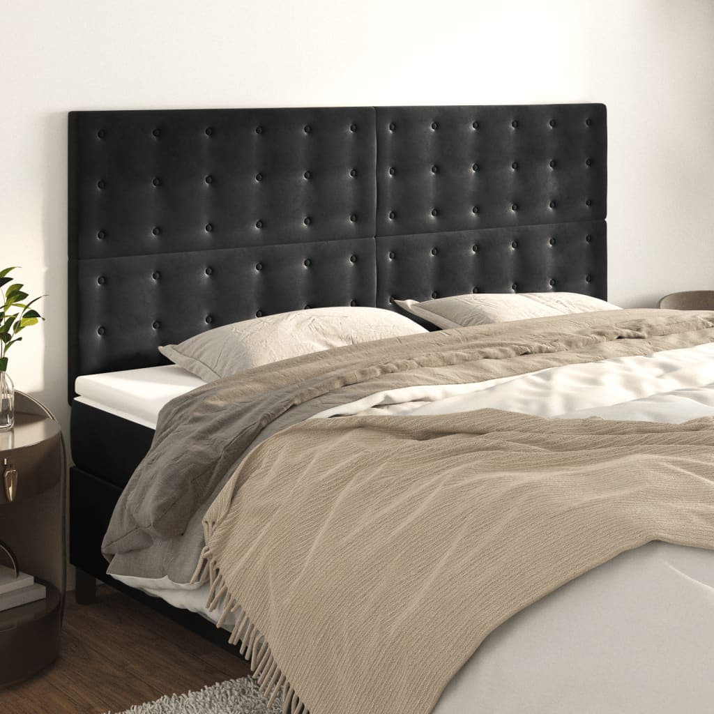 sengegavl sort 200x5x118/128 cm fløjl