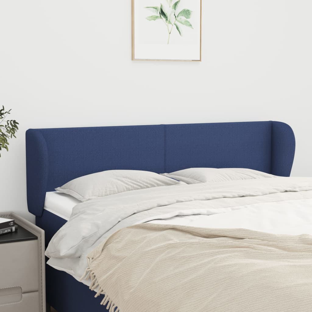 sengegavl med kanter 147x23x78/88 cm stof blå