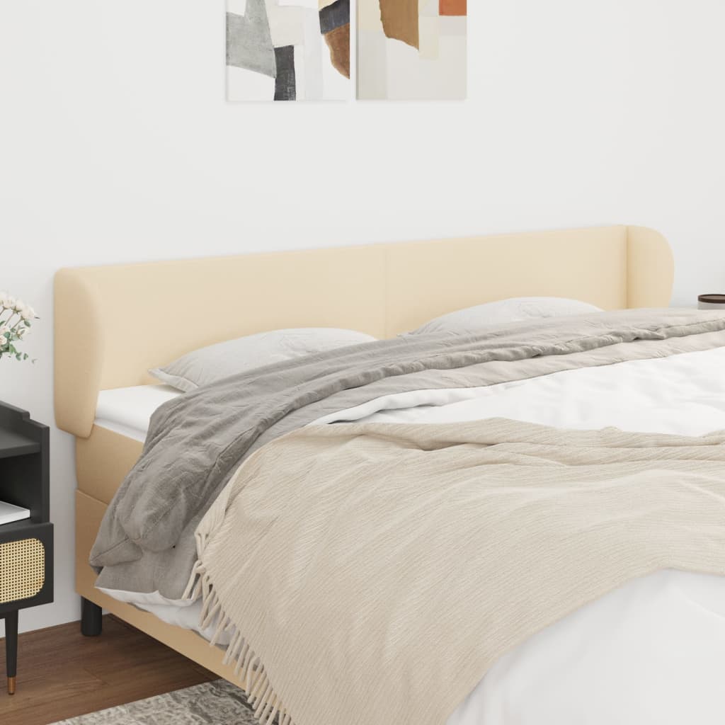 sengegavl med kanter 203x23x78/88 cm stof cremefarvet