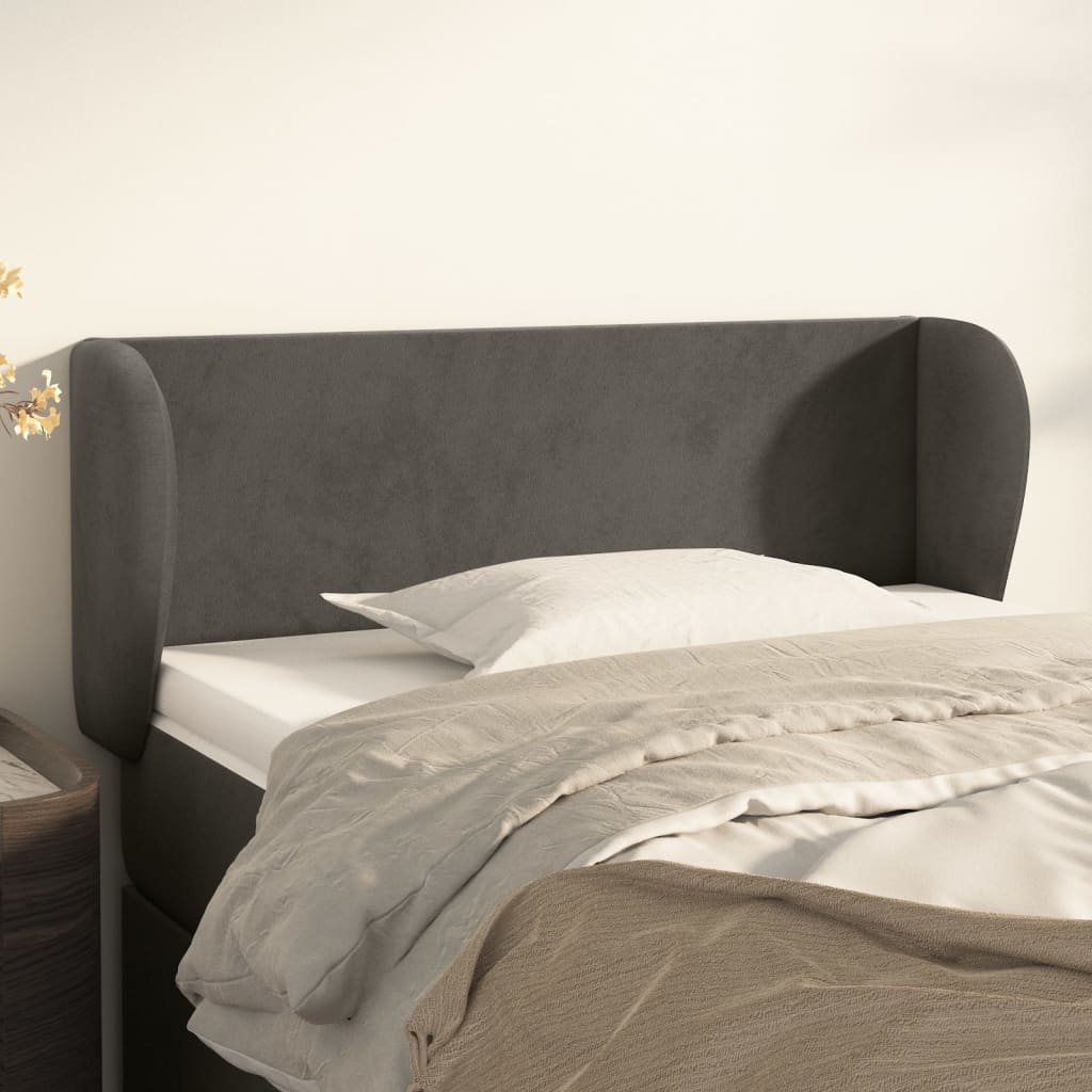 sengegavl med kanter 83x23x78/88 cm fløjl mørkegrå