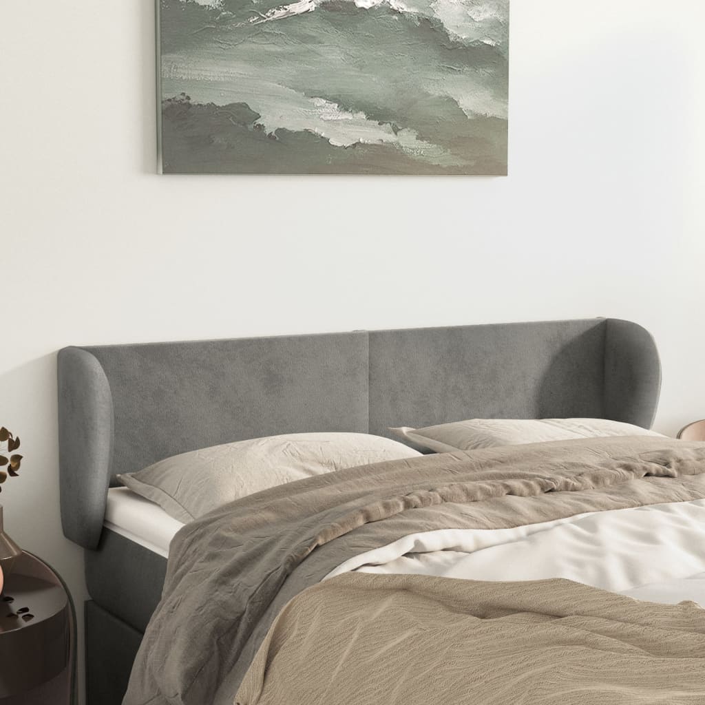 sengegavl med kanter 147x23x78/88cm fløjl lysegrå