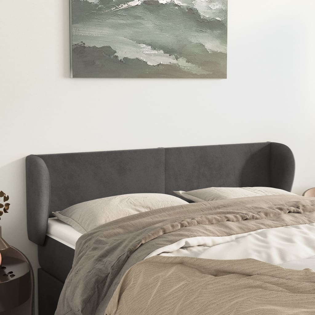 sengegavl med kanter 147x23x78/88 cm fløjl mørkegrå
