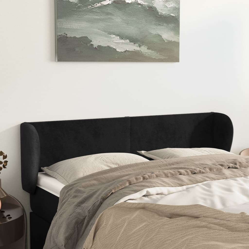 sengegavl med kanter 147x23x78/88 cm fløjl sort