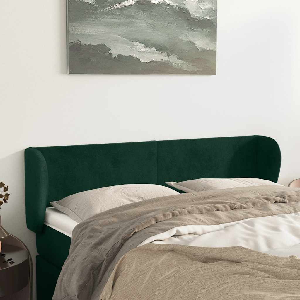sengegavl med kanter 147x23x78/88 cm fløjl mørkegrøn