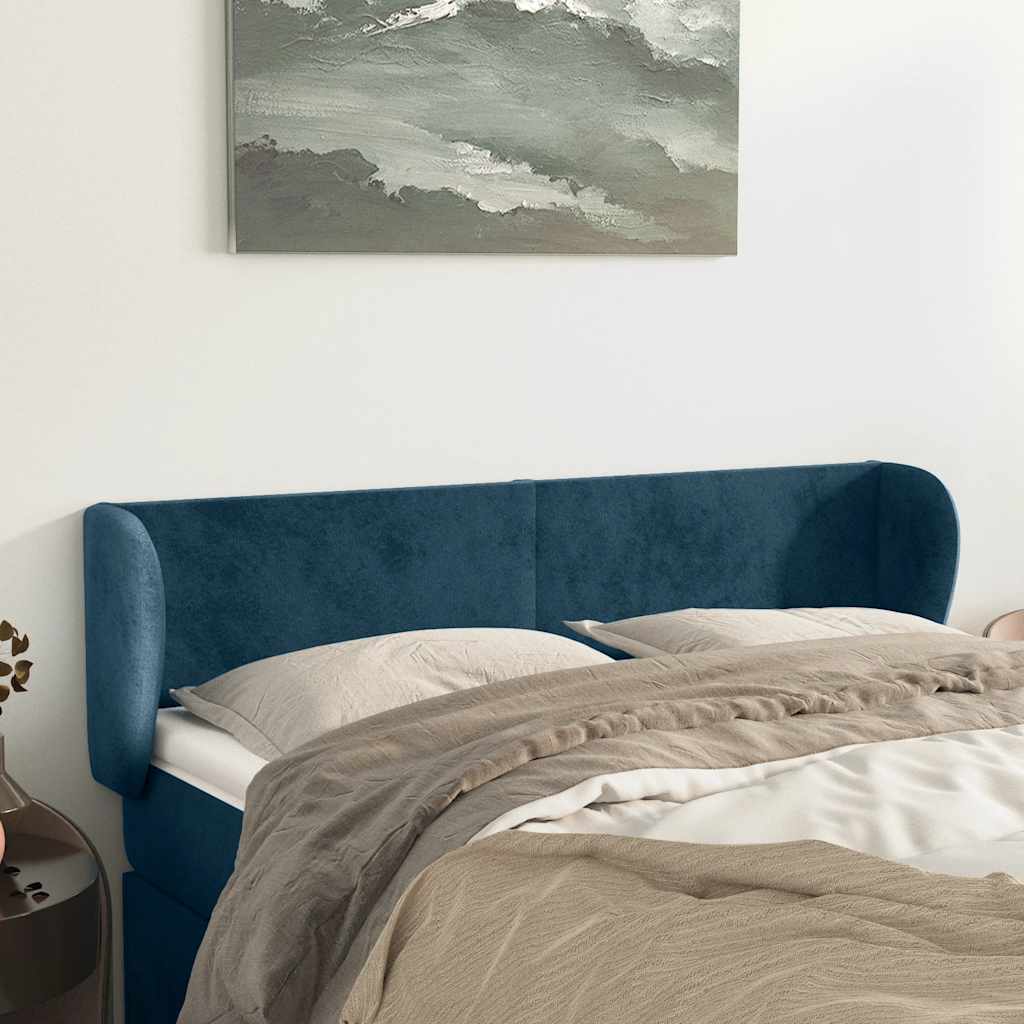 sengegavl med kanter 147x23x78/88 cm fløjl mørkeblå