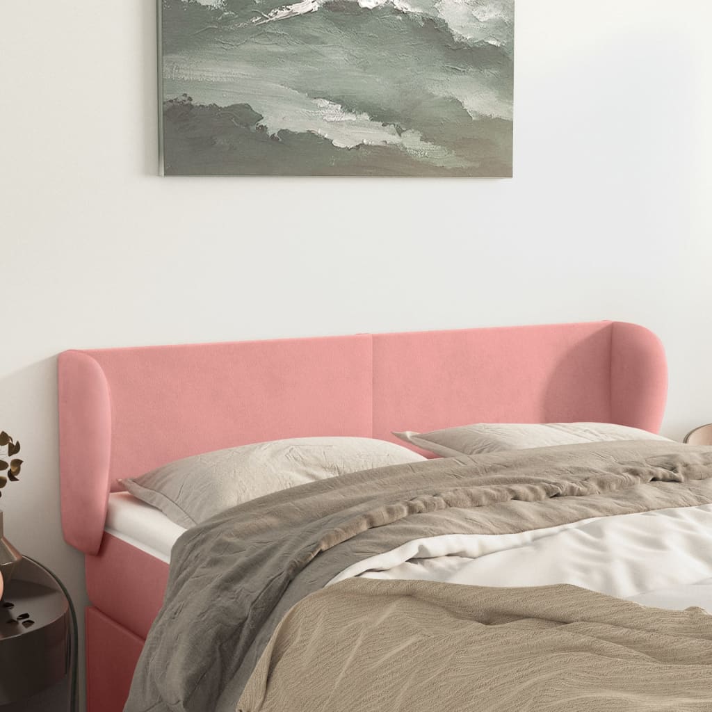 sengegavl med kanter 147x23x78/88 cm fløjl lyserød