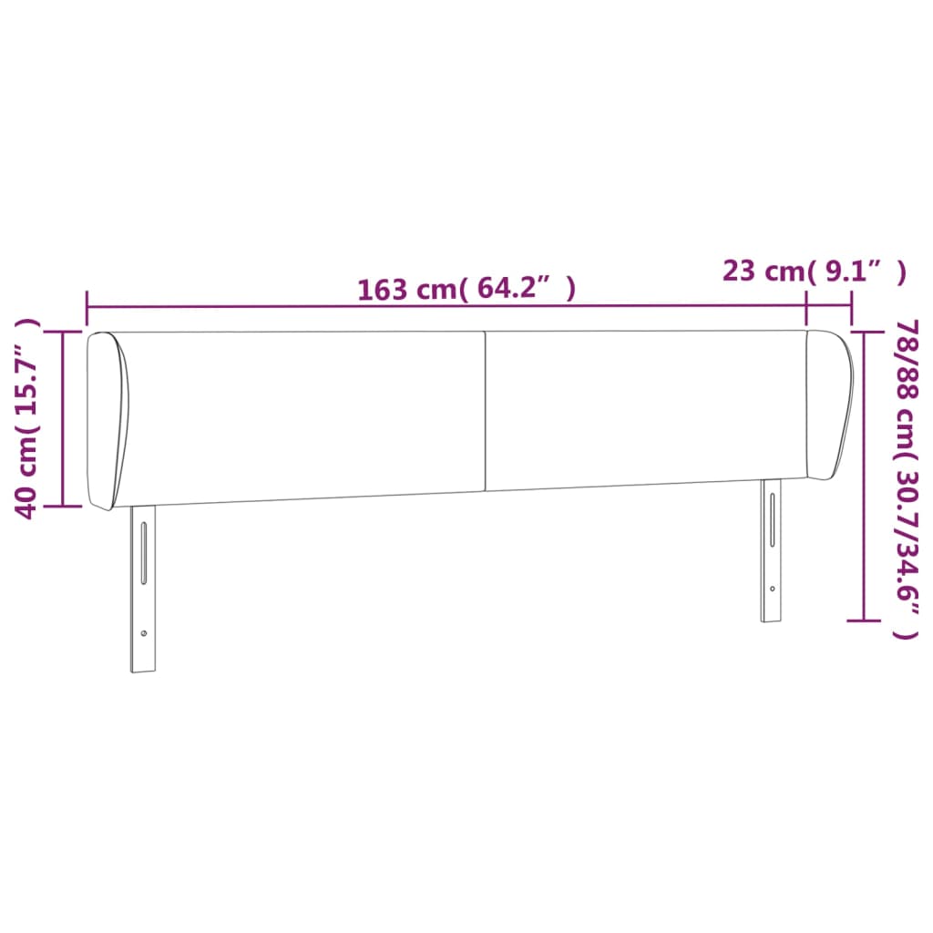 sengegavl med kanter 163x23x78/88 cm fløjl sort