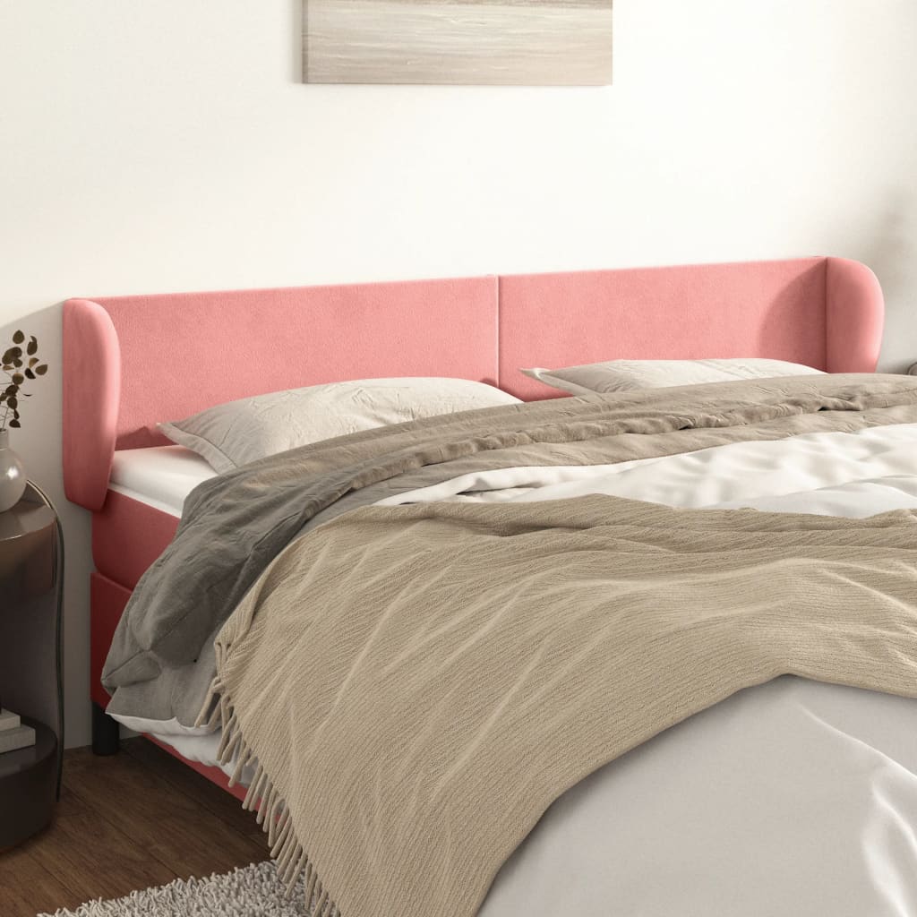 sengegavl med kanter 163x23x78/88 cm fløjl lyserød