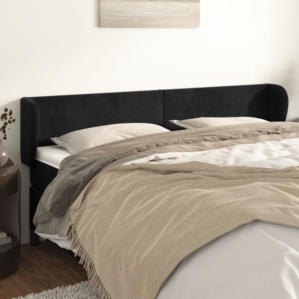 sengegavl med kanter 183x23x78/88 cm fløjl sort