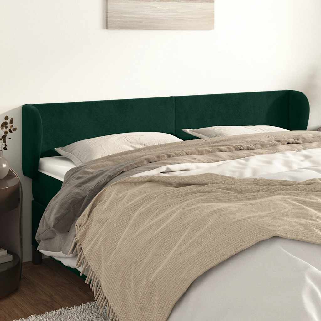sengegavl med kanter 183x23x78/88 cm fløjl mørkegrøn