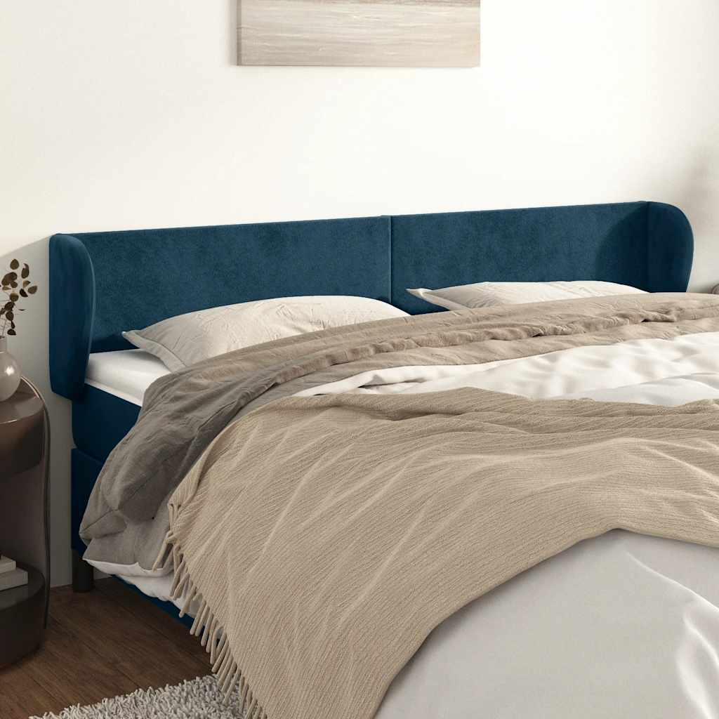 sengegavl med kanter 183x23x78/88 cm fløjl mørkeblå