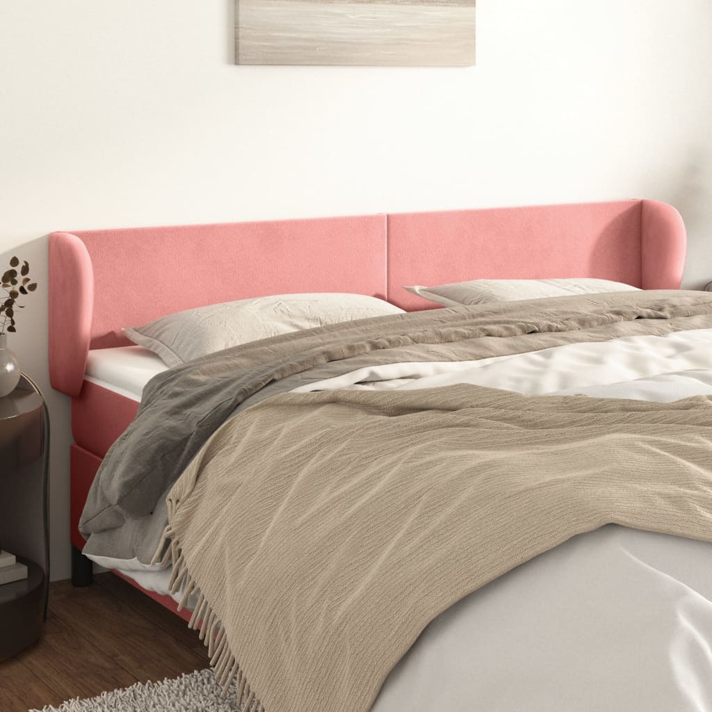 sengegavl med kanter 203x23x78/88 cm fløjl lyserød