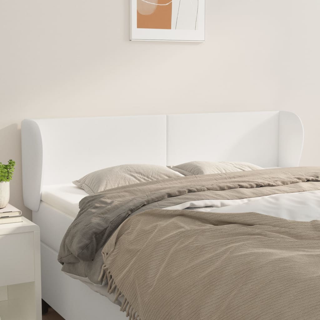 sengegavl med kanter 147x23x78/88 cm kunstlæder hvid