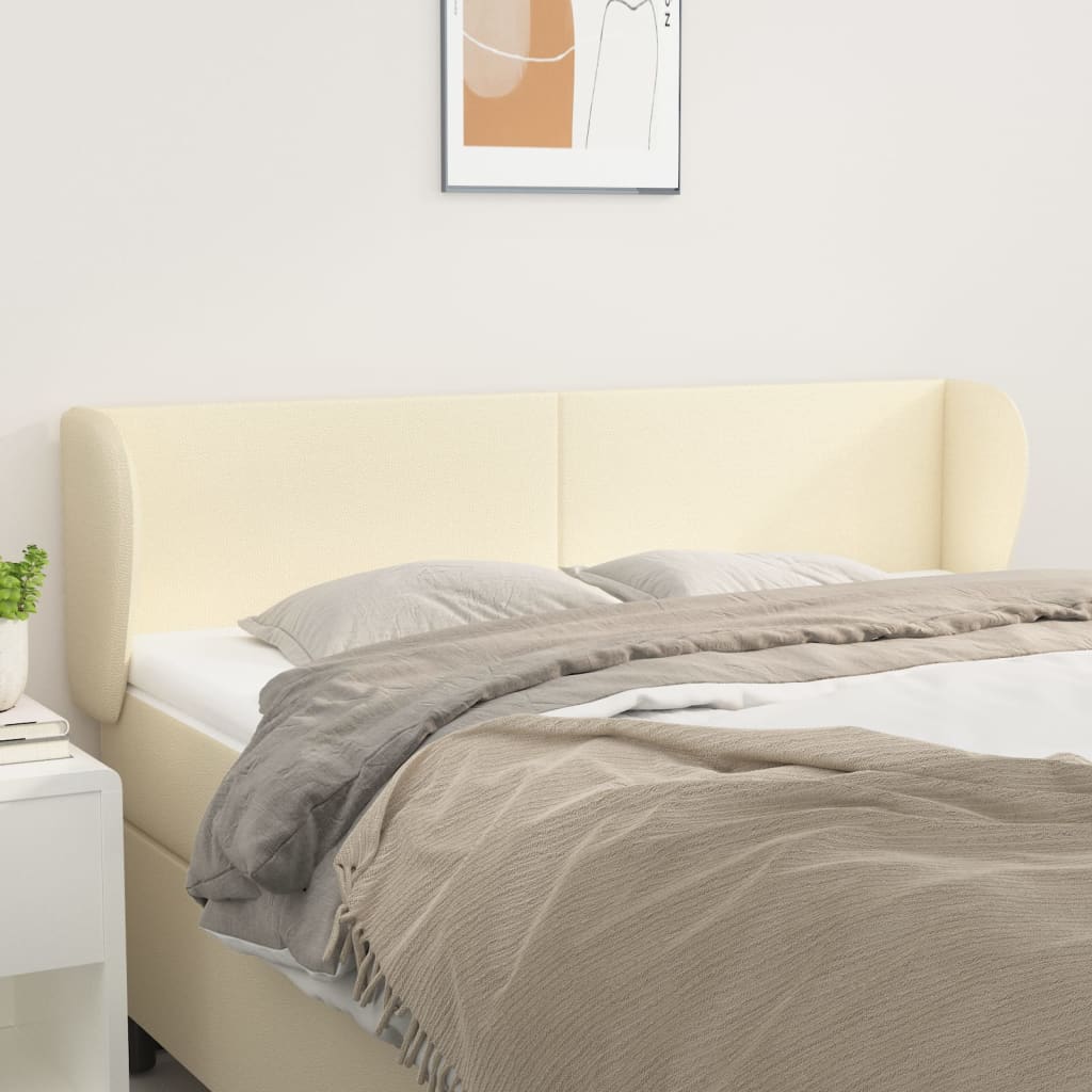 sengegavl med kanter 147x23x78/88 cm kunstlæder cremefarvet